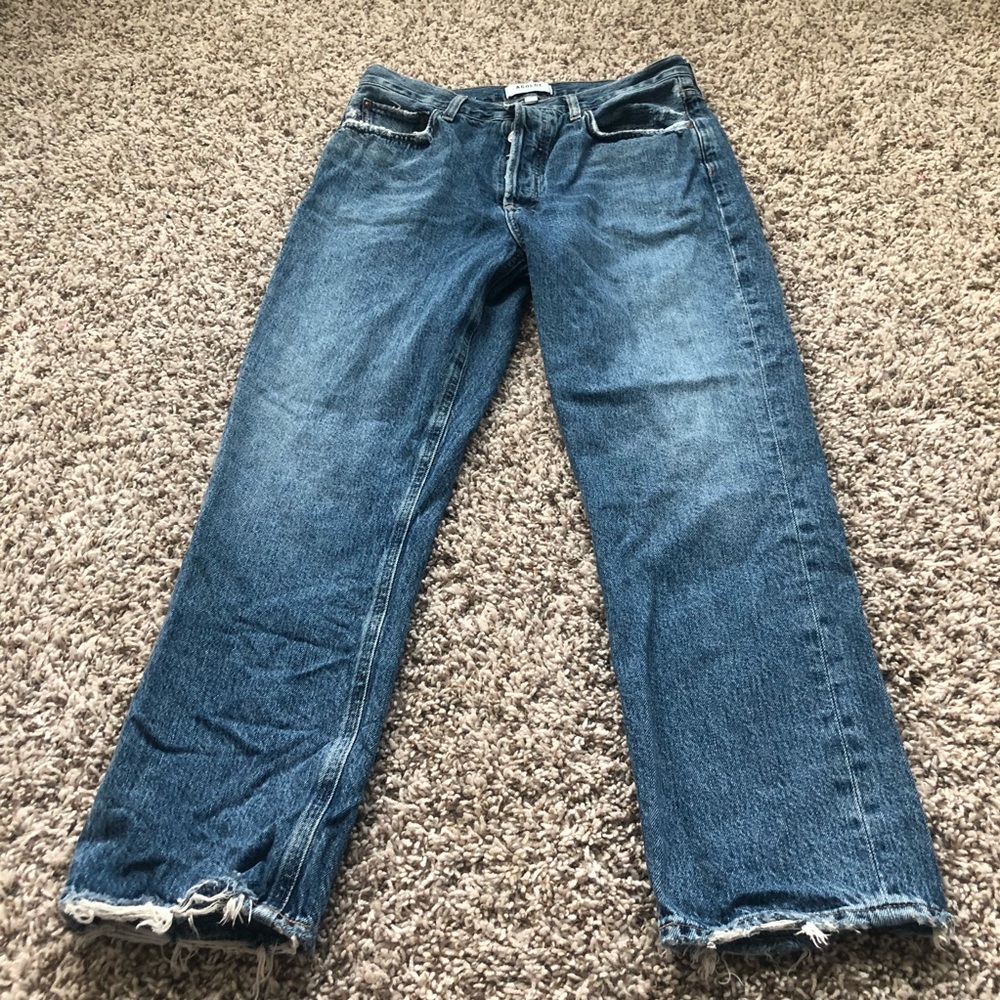 AGOLDE RILEY HIGH RISE STRAIGHT 28 denim Jean button fly distressed